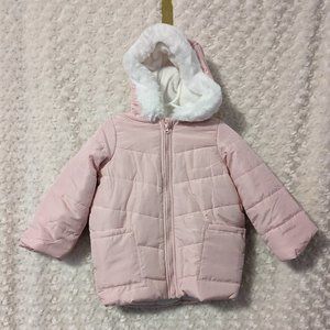 First Impressions 3T, NWT, Blush Cotton Puffer Coat with Faux Fur trimmed hood